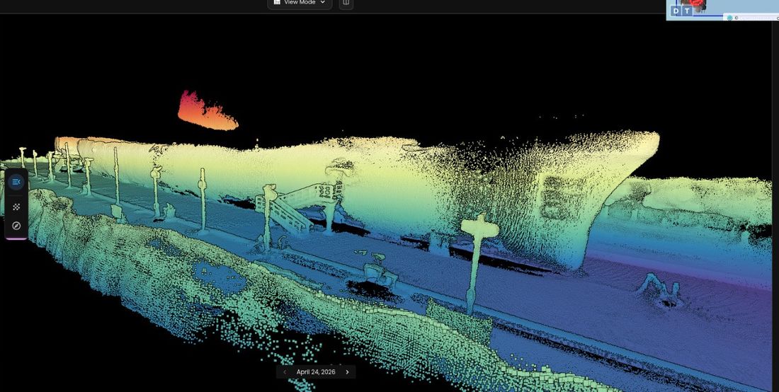 Point cloud of Kursura submarine hull, elevation-mapped